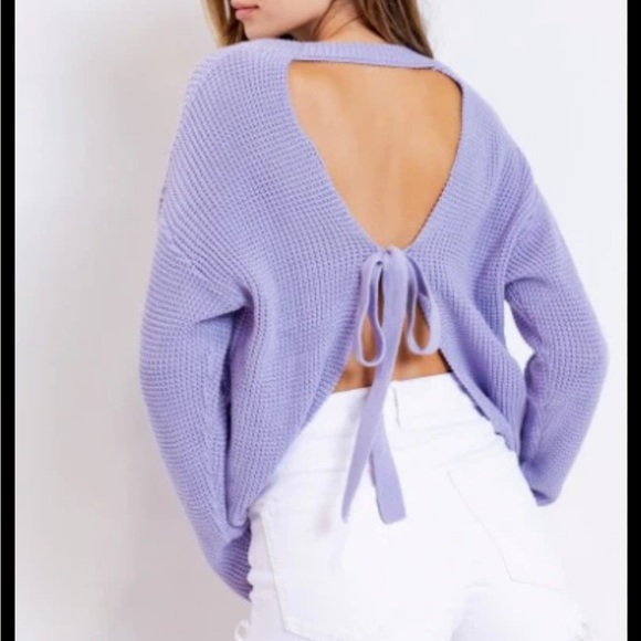 Sweaters - Drop Shoulder Open Tie Back Knit Sweater